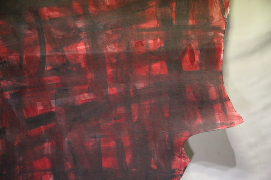 牛半裁革 / 手塗りアート染 / レッド