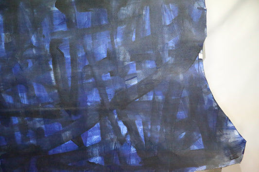 牛半裁革 / 手塗りアート染 / ブルー