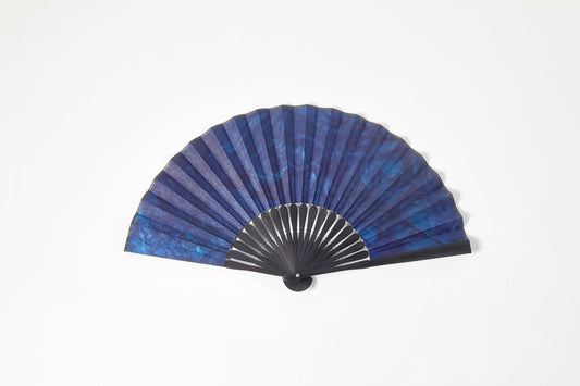 Folding fan / botanical leather® indigo dyeing / spotted tie-dye / Tokyo Pig Leather