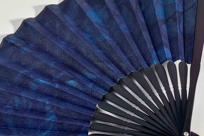 Folding fan / botanical leather® indigo dyeing / spotted tie-dye / Tokyo Pig Leather