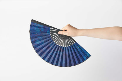 Folding fan / botanical leather® indigo dyeing / spotted tie-dye / Tokyo Pig Leather